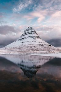 Reflection of mountain in lake against sky