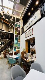 Empty chairs and tables in restaurant