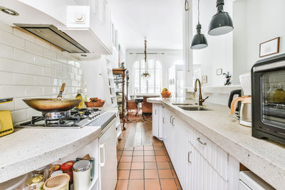 Panoramic view of kitchen at home