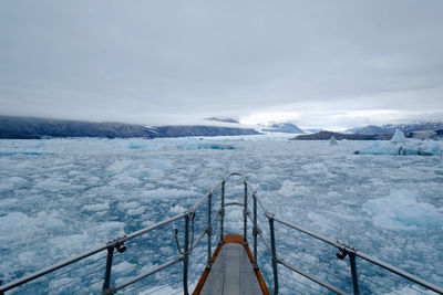 Scenic view of frozen river against sky