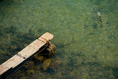 High angle view of boat in lake