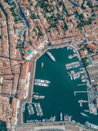 High angle view of city buildings