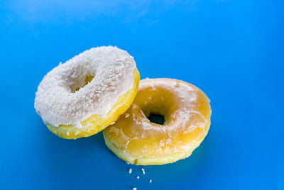 Close-up of ice cream against blue background