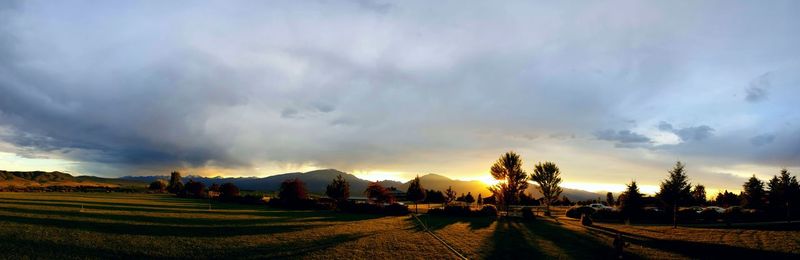 Panoramic view of landscape against sky during sunset