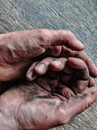 High angle view of human hand