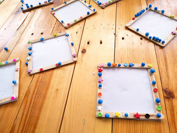 High angle view of colored pencils on table