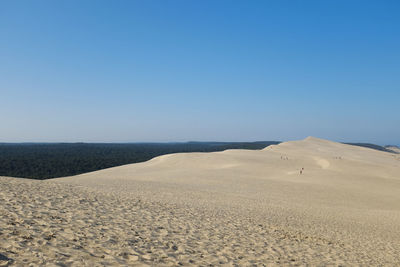 Scenic view of desert against clear blue sky