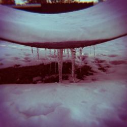 Close-up of frozen landscape against sky