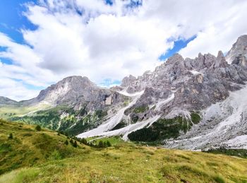 Scenic view of landscape and mountains against sky