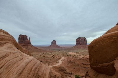 Rock formations in desert against sky