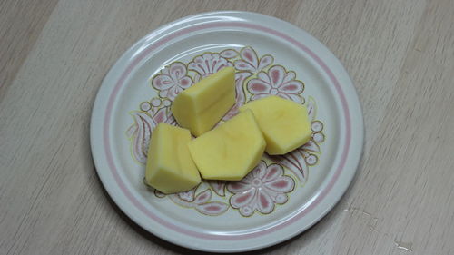 High angle view of food in plate on table