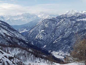 Scenic view of snowcapped mountains against sky