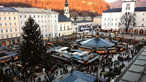 High angle view of crowd in city