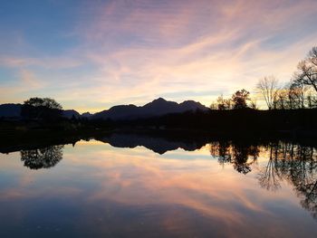Scenic view of lake against sky during sunset