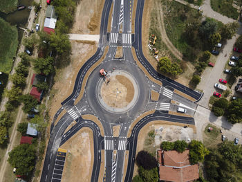 High angle view of traffic on road in city