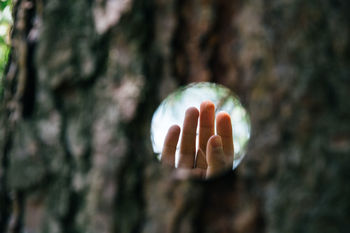 Close-up of hand holding crystal ball