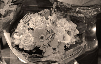 High angle view of rose bouquet