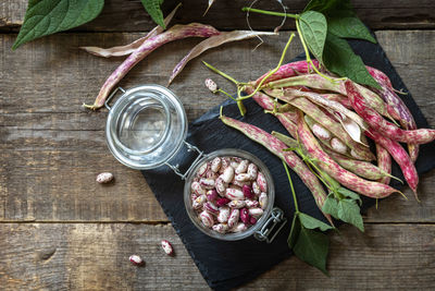 High angle view of vegetables in bowl on table