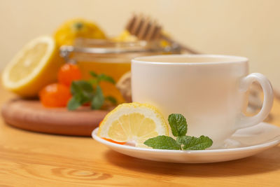 Close-up of drink served on table