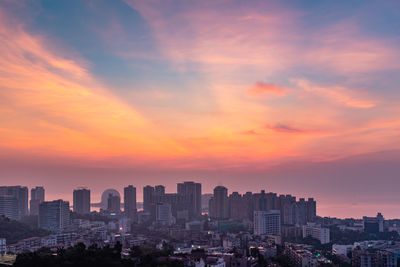 Cityscape against sky during sunset
