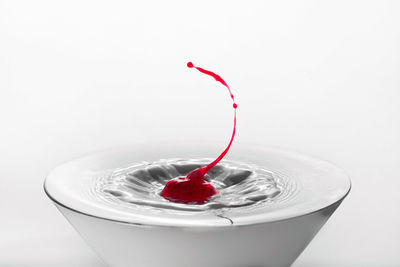 Close-up of ice cream in glass against white background
