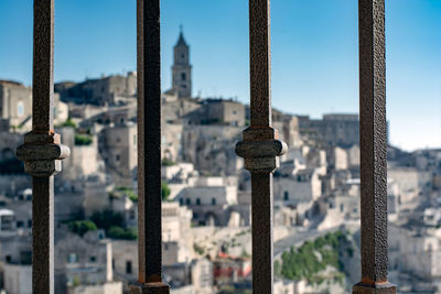 Town against clear sky