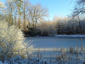 Frozen lake against sky during winter