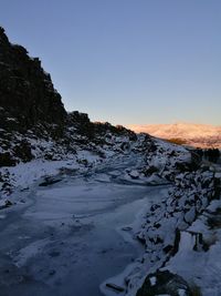 Scenic view of snow covered landscape against sky