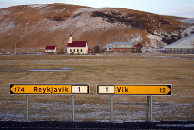 Information signs against mountain