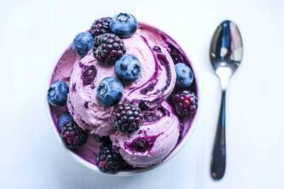 High angle view of dessert in plate