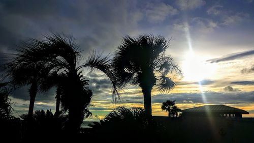 Silhouette palm trees against sky during sunset