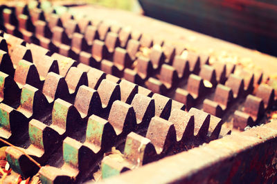 Close-up of objects on wood