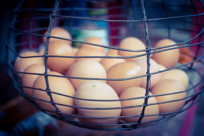 Close-up of eggs in basket