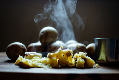 Close-up of breakfast served on table