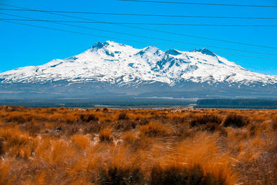 Scenic view of snowcapped mountains against sky