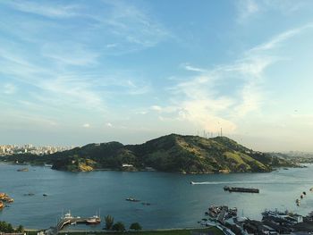 Scenic view of bay against sky