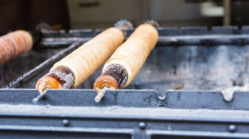 Close-up of meat on barbecue grill