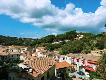 High angle view of townscape against sky