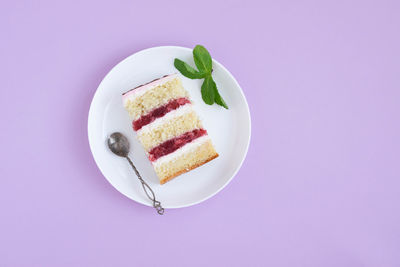 Directly above shot of dessert in plate on white background