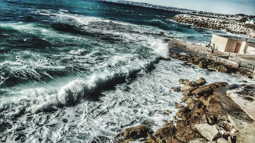 High angle view of sea waves