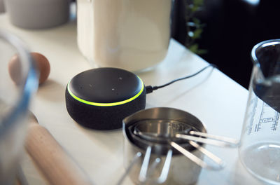 High angle view of coffee on table