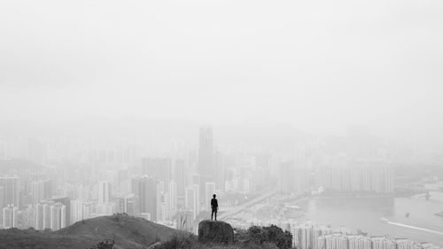 View of city in foggy weather