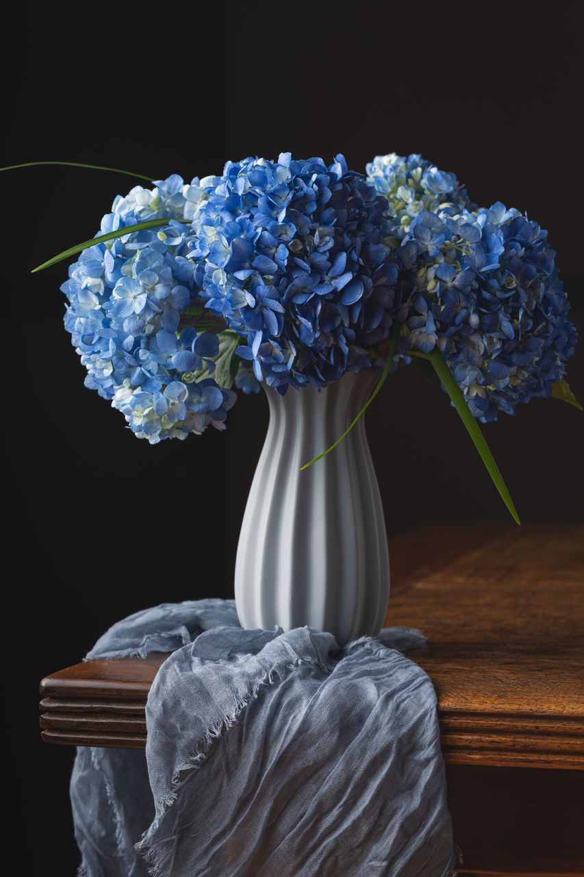 CLOSE-UP OF WHITE ROSE FLOWER IN VASE ON TABLE