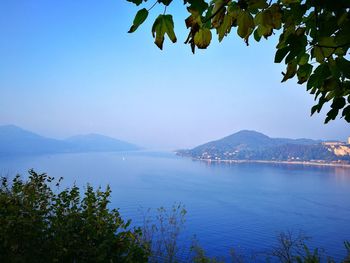 Scenic view of sea against clear blue sky