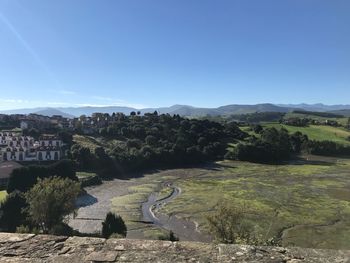 Scenic view of landscape against clear blue sky