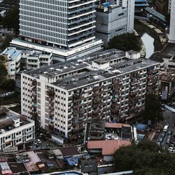 High angle view of buildings in city