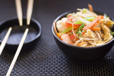 High angle view of noodles in bowl