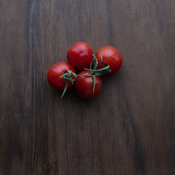 High angle view of strawberries on table