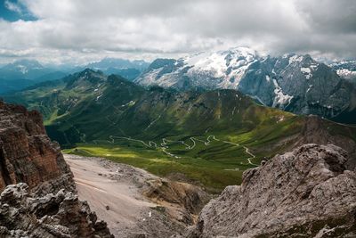 Scenic view of snowcapped mountains against sky