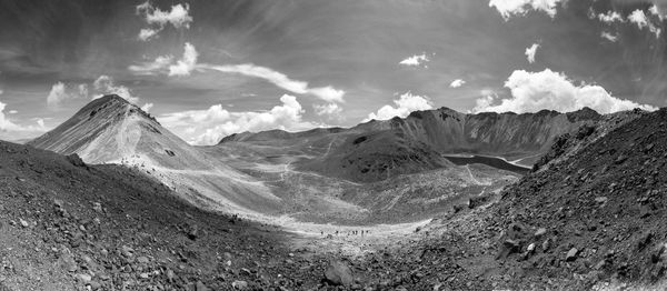 Panoramic view of snowcapped mountains against sky